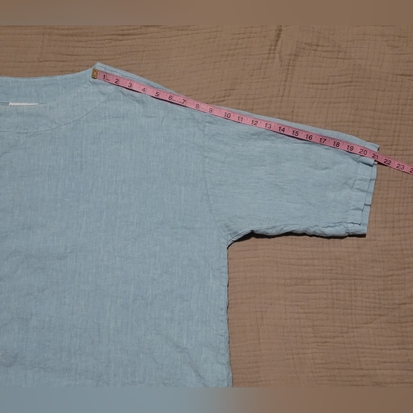 bryn Walker Light Blue 100% Linen Boxy Tunic Top Size XL Made in USA - Picture 6 of 10